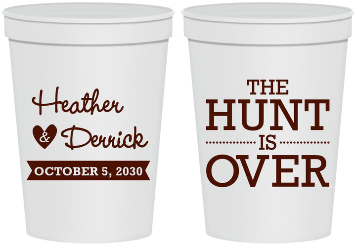Personalized Wedding 16 oz Stadium Cups - The Hunt Is Over | 427