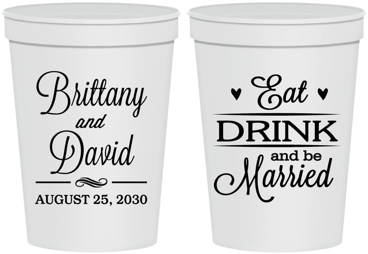 Personalized Wedding 16 oz Stadium Cups - Eat Drink Be Married | 430