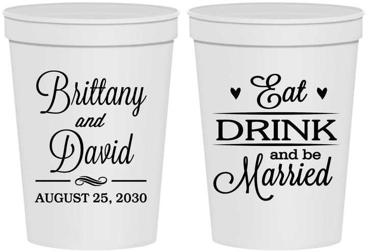 Personalized Wedding 16 oz Stadium Cups - Eat Drink Be Married | 430