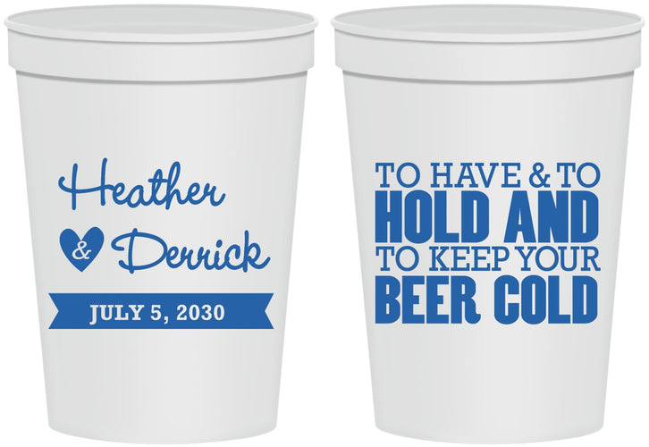 Personalized Wedding 16 oz Stadium Cups - To Have And To Hold | 431