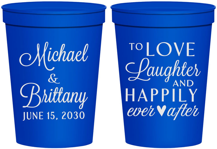 Personalized Wedding 16 oz Stadium Cups - Love Laughter Happily | 432