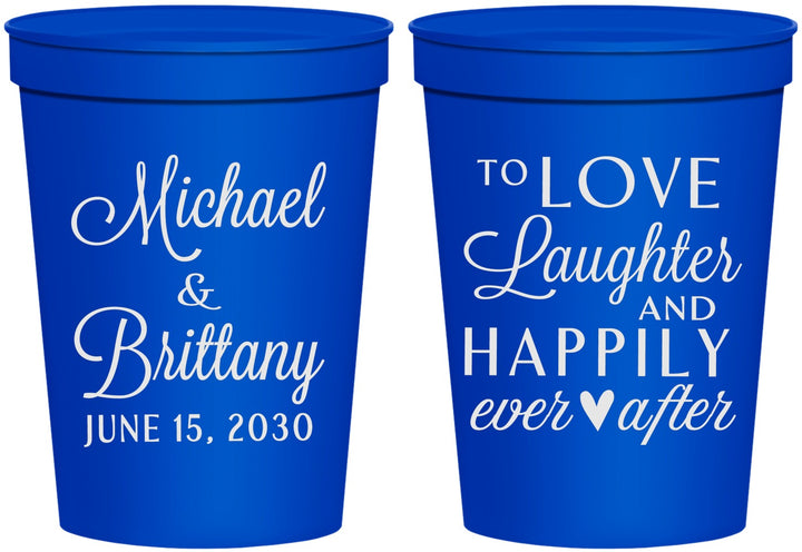 Personalized Wedding 16 oz Stadium Cups - Love Laughter Happily | 432