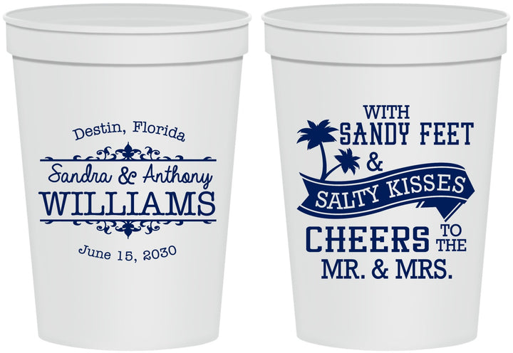Personalized Wedding 16 oz Stadium Cups - Sandy Feet Salty Kisses | 434