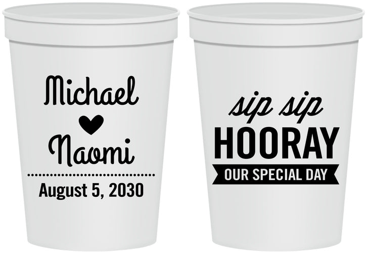 Personalized Wedding 16 oz Stadium Cups - Sip Sip Hooray | 437