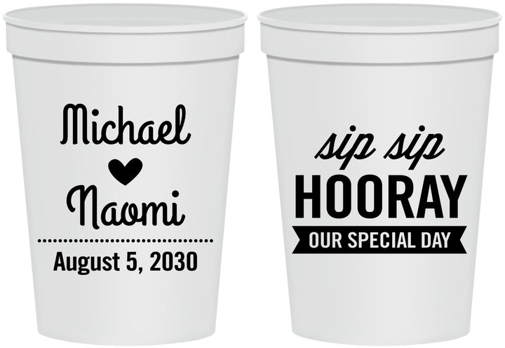 Personalized Wedding 16 oz Stadium Cups - Sip Sip Hooray | 437