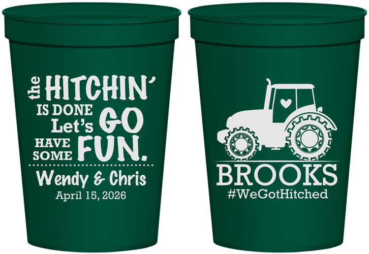 Personalized Wedding 16 oz Stadium Cups - Tractor Hitchin | 448