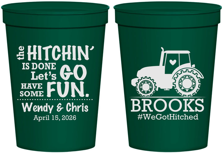 Personalized Wedding 16 oz Stadium Cups - Tractor Hitchin | 448