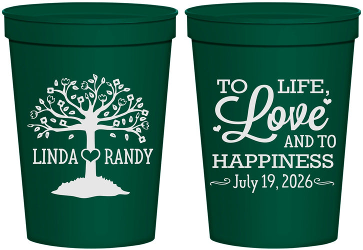 Personalized Wedding 16 oz Stadium Cups - Love And Happiness | 451