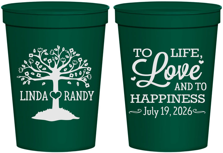 Personalized Wedding 16 oz Stadium Cups - Love And Happiness | 451