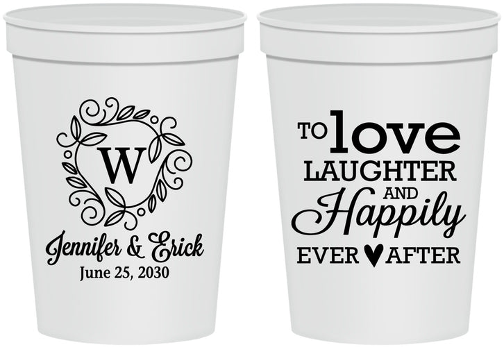 Personalized Wedding 16 oz Stadium Cups - Love Laughter Happily | 461