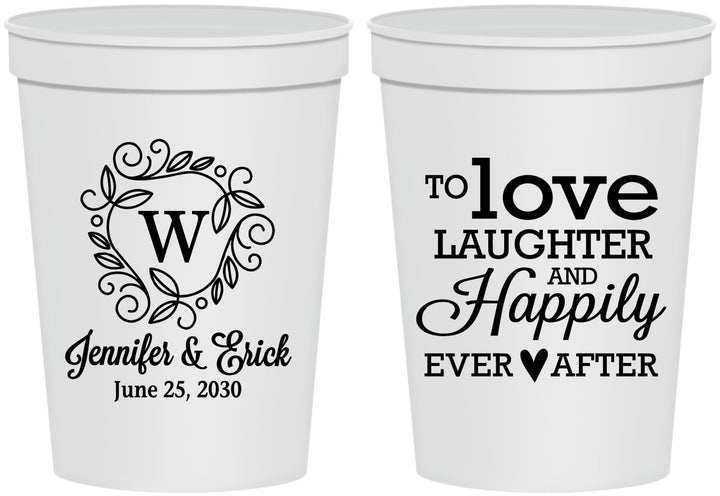Personalized Wedding 16 oz Stadium Cups - Love Laughter Happily | 461