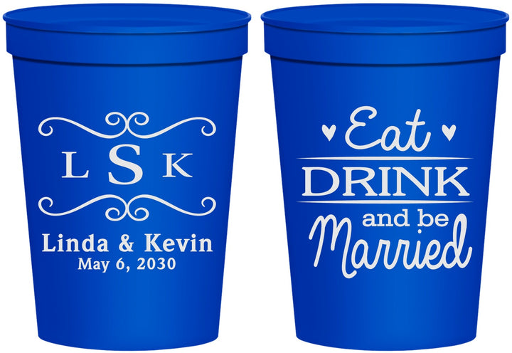 Personalized Wedding 16 oz Stadium Cups - Eat Drink Be Married | 463