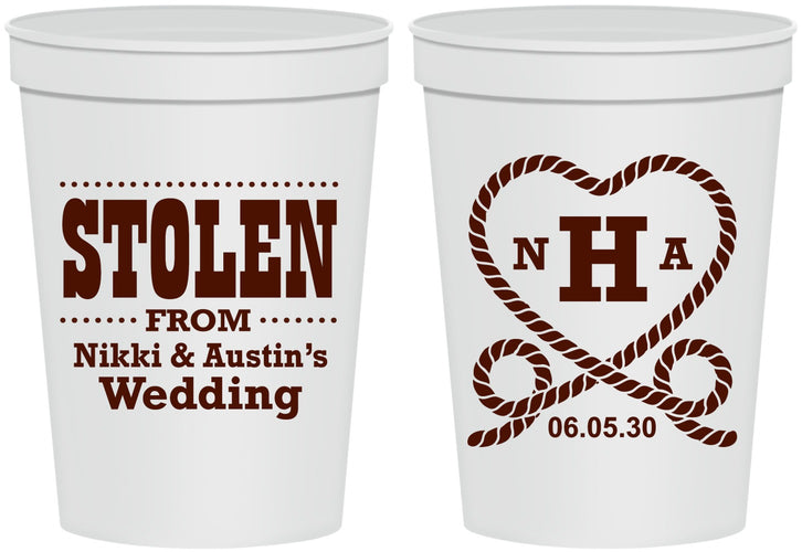 Personalized Wedding 16 oz Stadium Cups - Stolen Monogram | 474