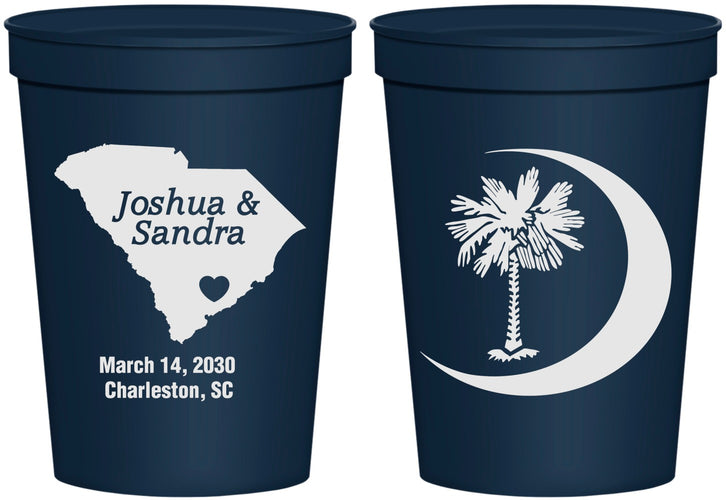 Personalized Wedding 16 oz Stadium Cups - Palmetto Tree | 475