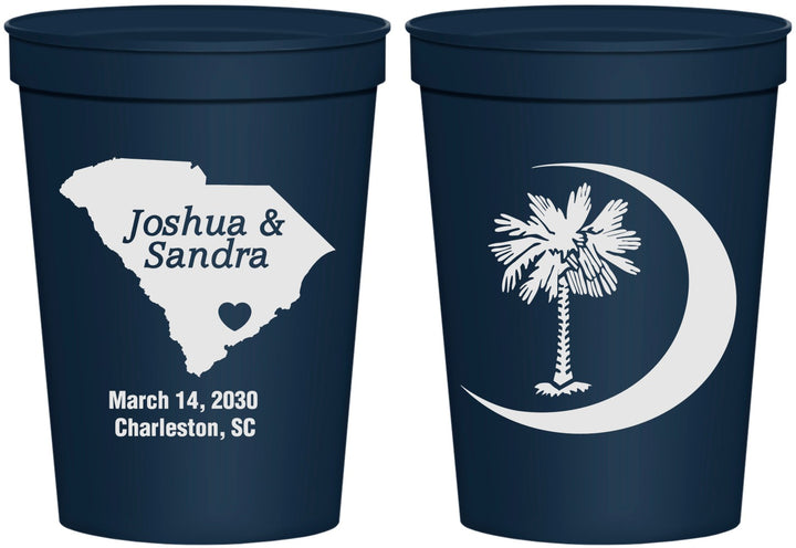 Personalized Wedding 16 oz Stadium Cups - Palmetto Tree | 475
