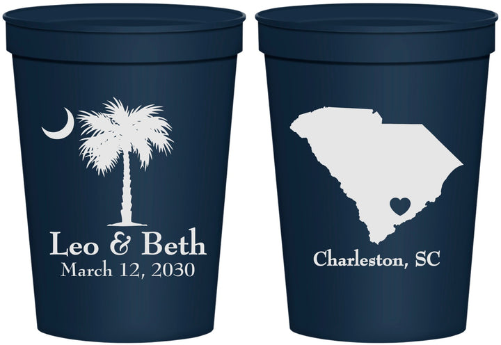Personalized Wedding 16 oz Stadium Cups - Palmetto Tree | 476