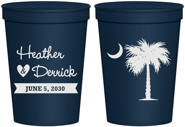 Personalized Wedding 16 oz Stadium Cups - Palmetto Tree | 477