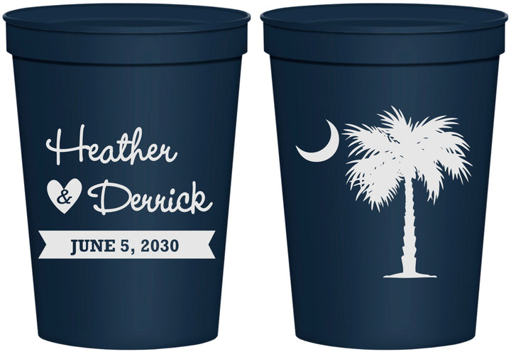 Personalized Wedding 16 oz Stadium Cups - Palmetto Tree | 477