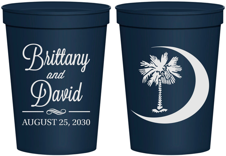 Personalized Wedding 16 oz Stadium Cups - Palmetto Tree | 478