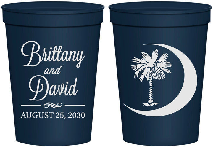Personalized Wedding 16 oz Stadium Cups - Palmetto Tree | 478