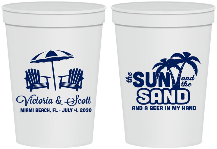 Personalized Wedding 16 oz Stadium Cups - Sun Sand Drink In My Hand | 479