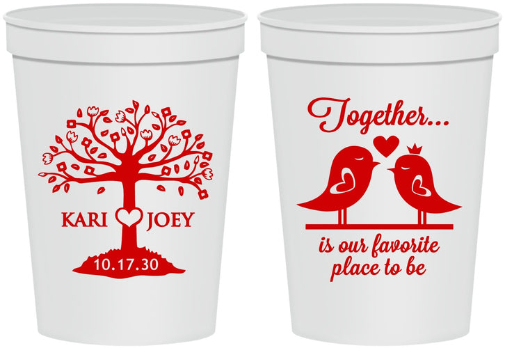 Personalized Wedding 16 oz Stadium Cups - Love Birds | 481