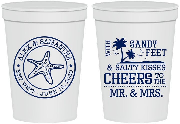 Personalized Wedding 16 oz Stadium Cups - Sandy Feet Salty Kisses | 488