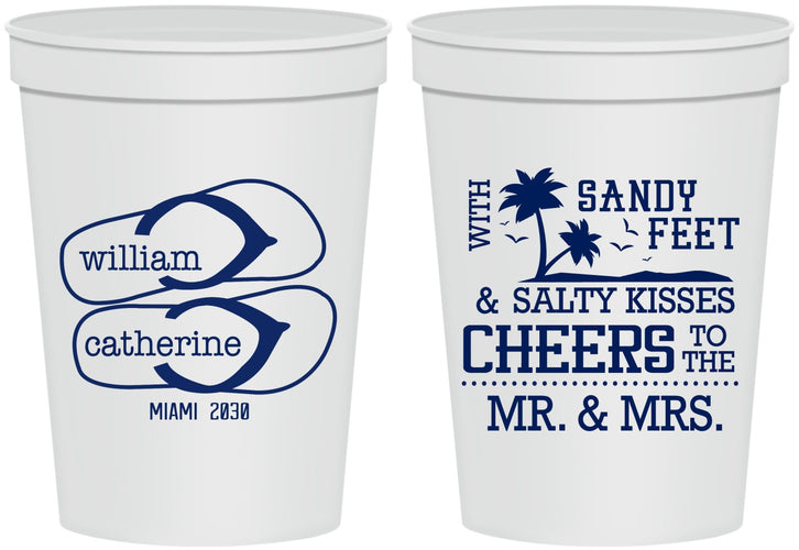 Personalized Wedding 16 oz Stadium Cups - Sandy Feet Salty Kisses | 490