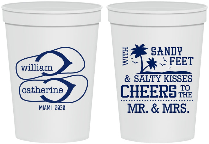 Personalized Wedding 16 oz Stadium Cups - Sandy Feet Salty Kisses | 490
