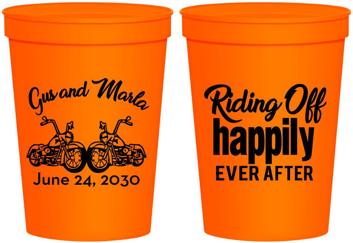 Personalized Wedding 16 oz Stadium Cups - Motorcycle | 493