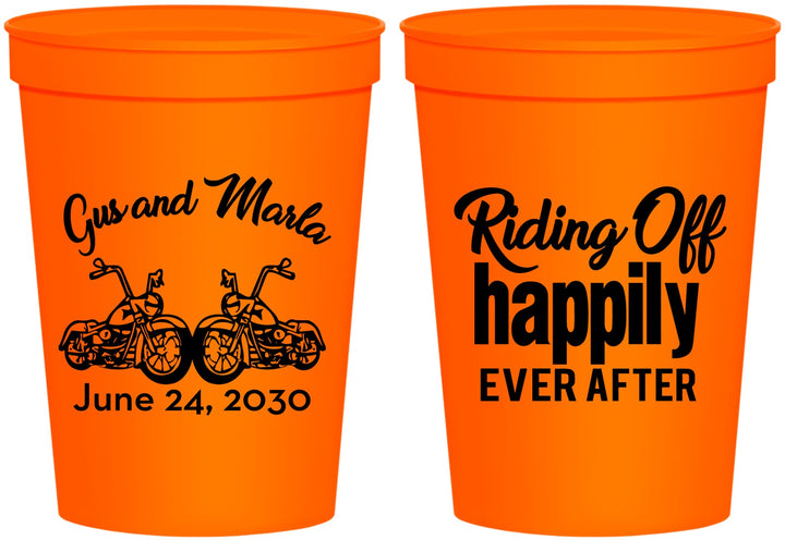Personalized Wedding 16 oz Stadium Cups - Motorcycle | 493