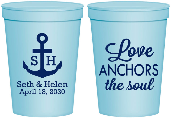 Personalized Wedding 16 oz Stadium Cups - Love Anchors The Soul | 494