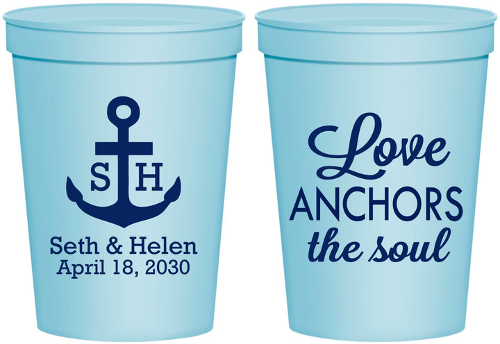 Personalized Wedding 16 oz Stadium Cups - Love Anchors The Soul | 494