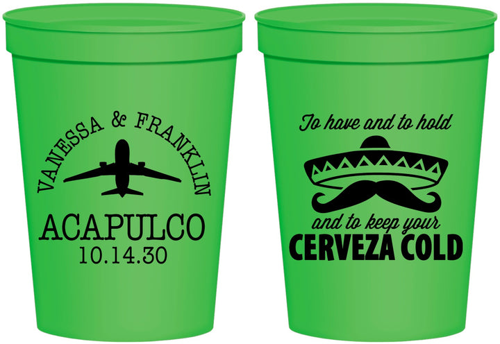 Personalized Wedding 16 oz Stadium Cups - Destination | 496