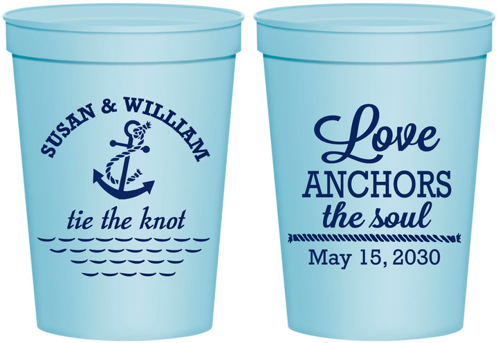 Personalized Wedding 16 oz Stadium Cups - Love Anchors The Soul | 498