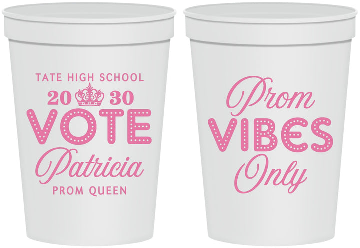 Personalized Prom 16 oz Stadium Cups - Queen Vote | 50017
