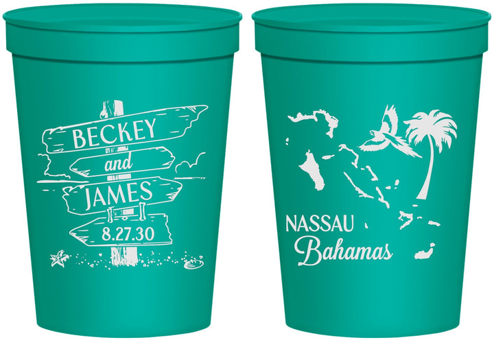 Personalized Wedding 16 oz Stadium Cups - Bahamas | 507