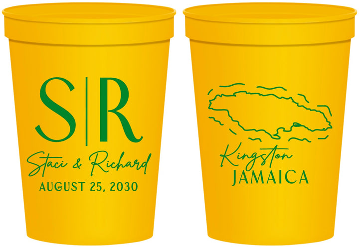 Personalized Wedding 16 oz Stadium Cups - Jamaica | 530