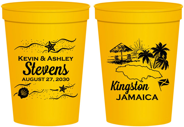 Personalized Wedding 16 oz Stadium Cups - Jamaica | 531