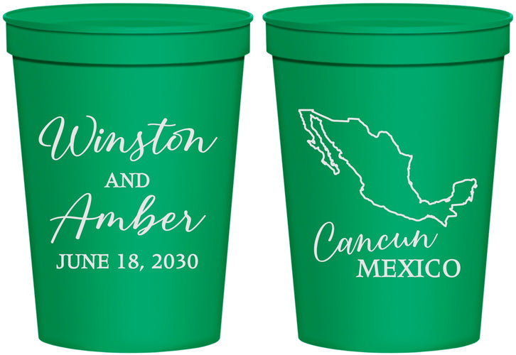 Personalized Wedding 16 oz Stadium Cups - Mexico | 534