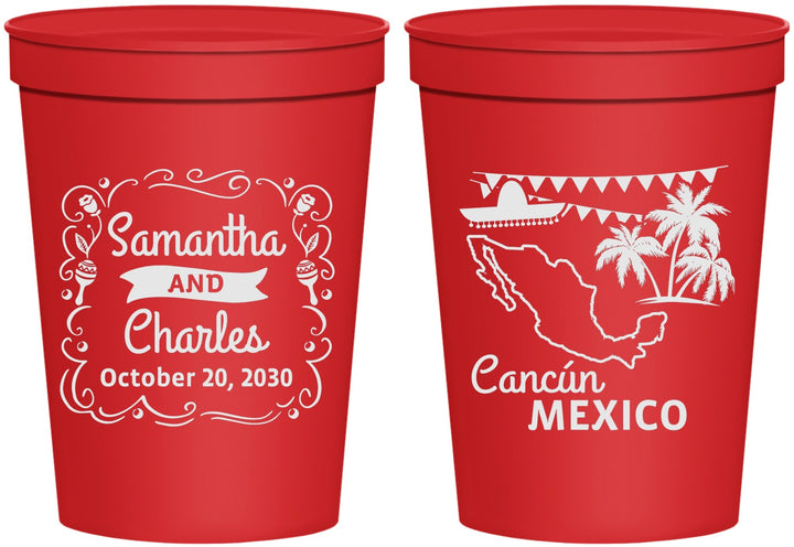 Personalized Wedding 16 oz Stadium Cups - Mexico | 535