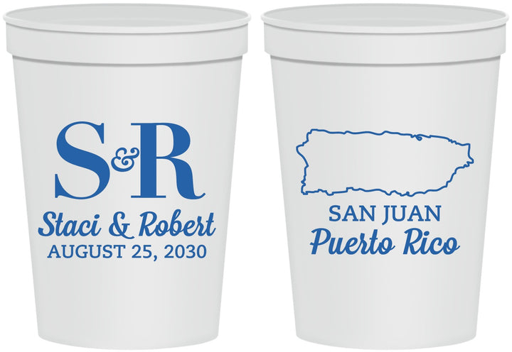 Personalized Wedding 16 oz Stadium Cups - Puerto Rico | 538
