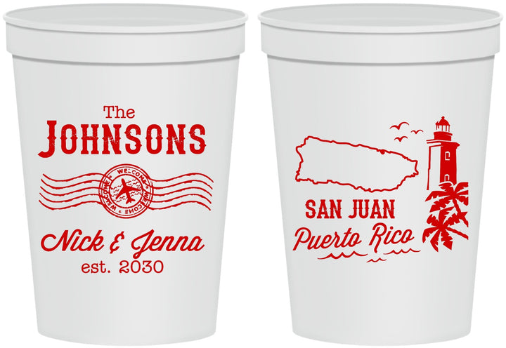 Personalized Wedding 16 oz Stadium Cups - Puerto Rico | 539