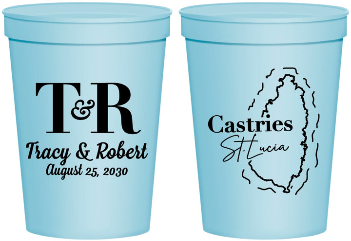 Personalized Wedding 16 oz Stadium Cups - St Lucia | 540