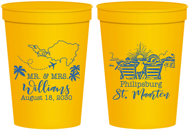 Personalized Wedding 16 oz Stadium Cups - St Maarten | 543