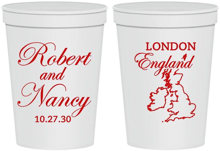 Personalized Wedding 16 oz Stadium Cups - England | 548