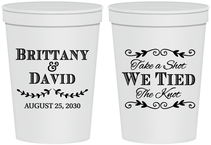 Personalized Wedding 16 oz Stadium Cups - Take A Shot We Tied The Knot | 552