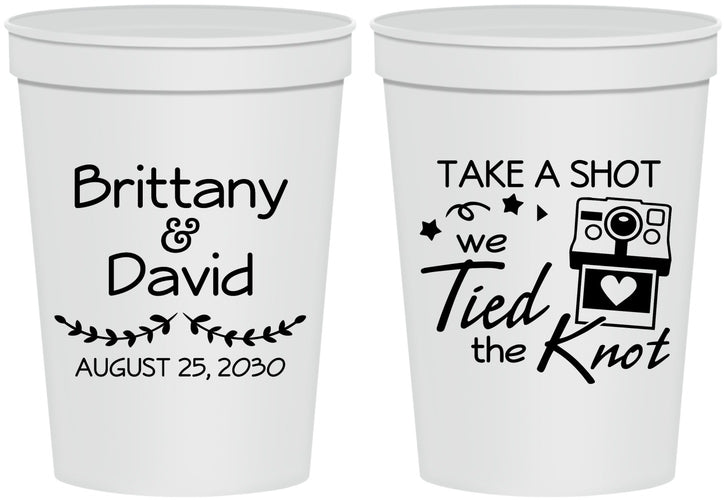 Personalized Wedding 16 oz Stadium Cups - Take A Shot We Tied The Knot | 553