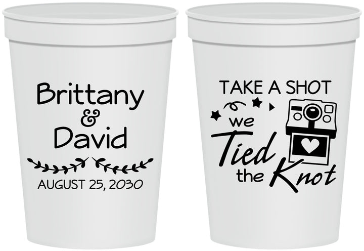 Personalized Wedding 16 oz Stadium Cups - Take A Shot We Tied The Knot | 553