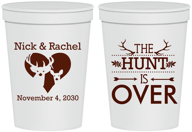 Personalized Wedding 16 oz Stadium Cups - The Hunt Is Over | 554